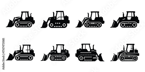 bulldozer construction silhouette vector icon element set