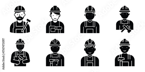 carpenter construction silhouette vector icon element set
