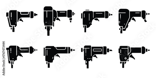 construction nail gun construction silhouette vector icon element set