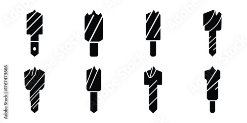 drill bit construction silhouette vector icon element set