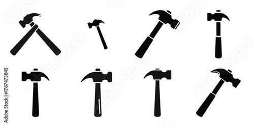hammer construction silhouette vector icon element set