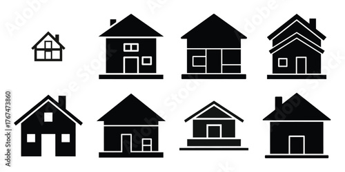 house under construction construction silhouette vector icon element set