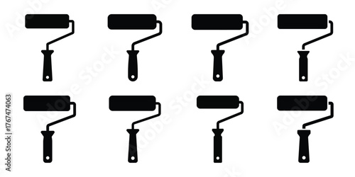 paint roller construction silhouette vector icon element set