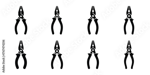 pliers construction silhouette vector icon element set