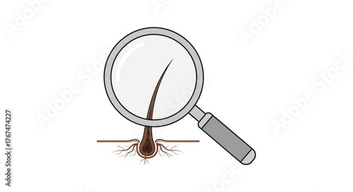 Detailed hair and scalp examination with magnifying glass illustration
