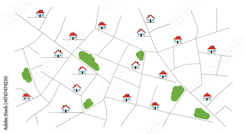 Charming neighborhood map with minimalist design and small houses