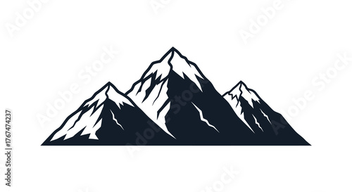 Majestic mountain peaks silhouette in minimalist black and white design