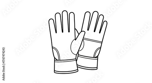 Linear style pair of protective gloves on white background