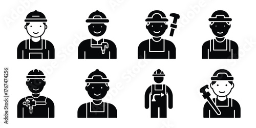 plumber construction silhouette vector icon element set