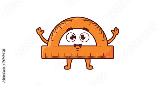 Cute cartoon protractor character with arms and legs