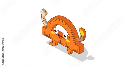Playful protractor character in 3d style with cheerful expression