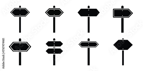 road sign construction silhouette vector icon element set