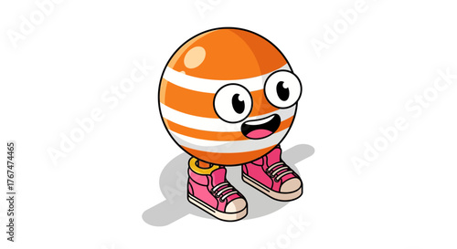 Playful cartoon egg with sneakers and striped pattern standing cheerfully