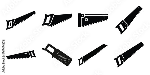 saw construction silhouette vector icon element set