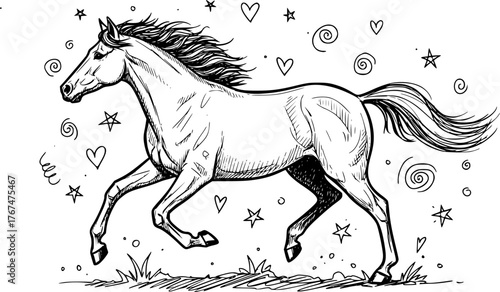 running horse doodle sketch
