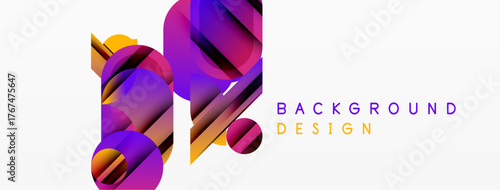 Abstract shapes, vibrant colors, dynamic composition. Modern design element for backgrounds, presentations, graphics. Purple, yellow hues dominate.