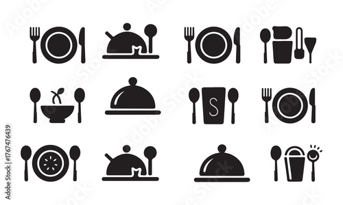 Collection of restaurant icons isolated on white background, vector illustration