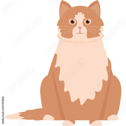 Fluffy Orange And White Cat Sitting Calmly With A White Transparent Background And Soft Lighting