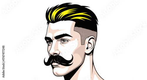 Stylized Illustration of a Confident Man with a Distinctive Mustache and Haircut trendsetter