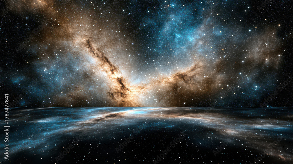 Obraz premium Deep galaxy view with vibrant blue and brown clouds, evoking sense of wonder and tranquility