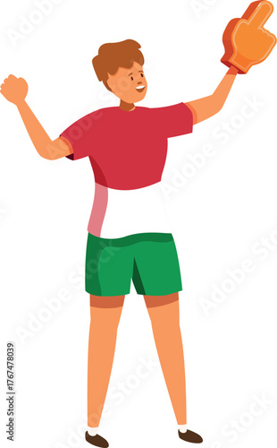 Enthusiastic italian supporter wearing foam finger, celebrating during match