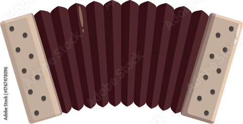 Brown accordion isolated on white background creating musical notes