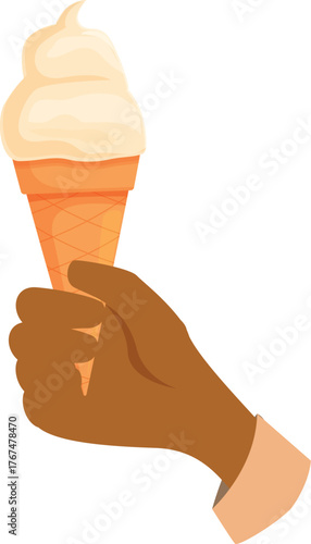 Hand holding a tasty vanilla ice cream cone, perfect for a refreshing summer treat