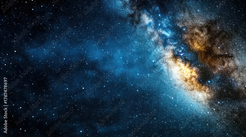 Naklejka premium Deep night sky filled with sparkling stars and vibrant galaxy, creating cinematic atmosphere