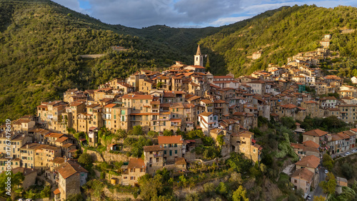 Fotografie Aerial view of the picturesque hilltop town of Apricale, Liguria, northern Italy