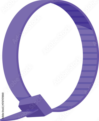 Purple cable tie forming the letter q, zip tie, nylon cable tie, on white background