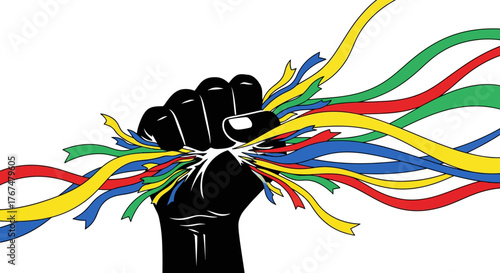 Empowered fist with colorful ribbons symbolizing unity and strength