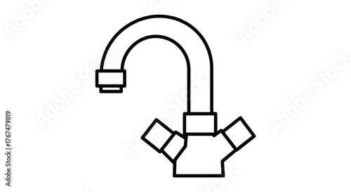 Minimalist linear faucet icon with double handles for home and kitchen design