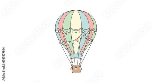 Pastel hot air balloon with bunting in minimalist style