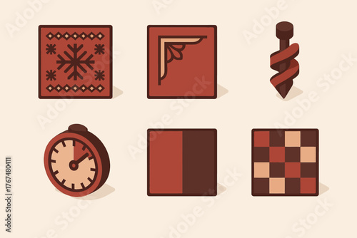 Retro set of vintage icons with geometric and abstract elements in flat style