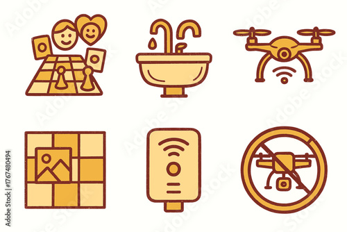 Modern gadgets and technology icons in flat outline style