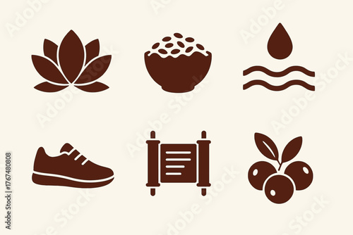 Minimalist nature and wellness icons set