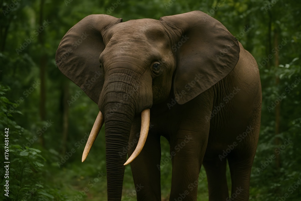 Obraz premium Majestic Asian Elephant in Forest Habitat: Wildlife Conservation Photography of Endangered Species in the Natural World
