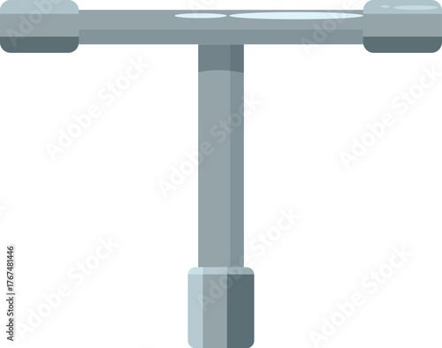 Metal t shape wrench fixing tool lying on white background, useful for mechanical works and repairs