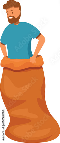 Happy man having fun participating in a sack race game