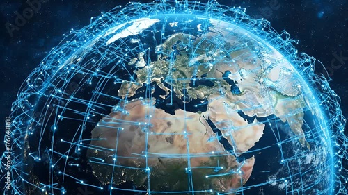 Wallpaper Mural Global Digital Network Surrounding Planet Earth. Worldwide Connectivity, Communication, and Technology Concept. Torontodigital.ca