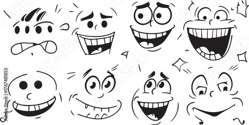 A fun set of cartoon vector monster and skull faces with smiling expressions for Halloween design
