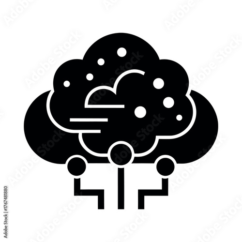 A minimalist online brain storm Cloud or AI brain technology flat vector icon