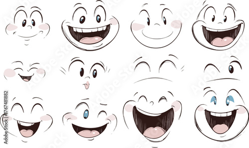 A set of funny cartoon vector face and eye expressions for a character design illustration