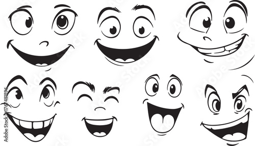 A funny cartoon vector set of emoticon faces with various expressions