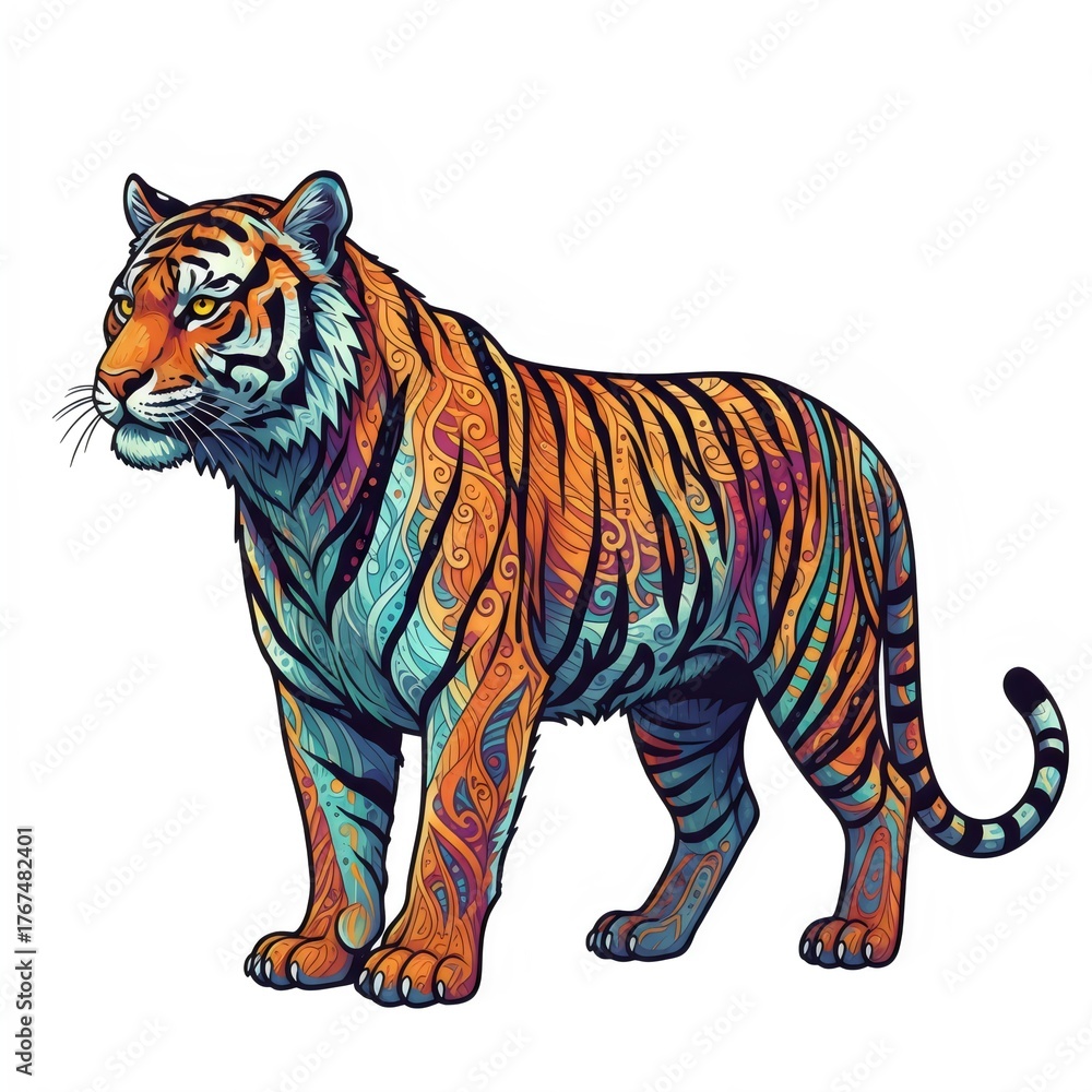 Obraz premium Vibrant Patterned Tiger Vector Illustration with Stripes