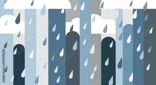 Abstract illustration of falling raindrops on a gloomy day.
