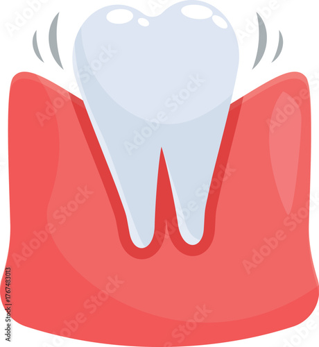 Cartoon illustration of a loose tooth with red and inflamed gums, indicating gingivitis