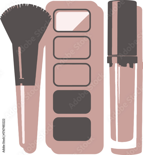 Professional makeup essentials including eyeshadow palette lipstick and blush brush for perfect application