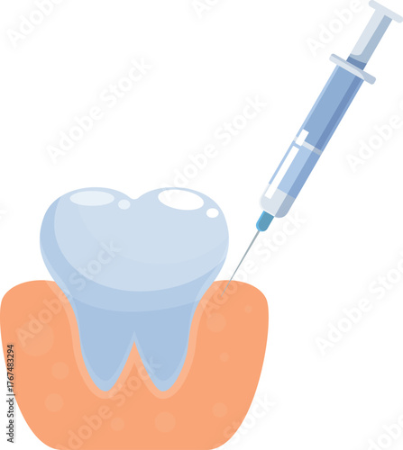 Syringe injecting anesthesia into gums, preparing for dental work, promoting oral health and pain free dentistry