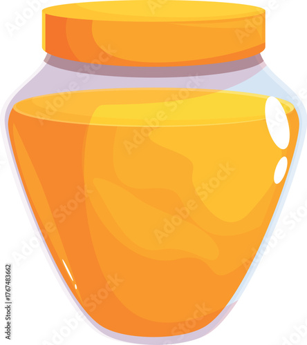 Glass jar full of honey with yellow lid, representing natural sweetener, healthy food, and ingredient for cooking and baking